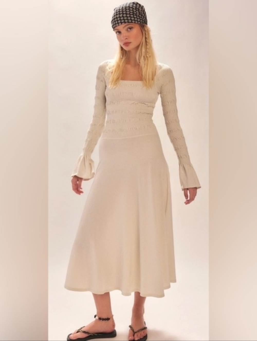 NEW!! Free People Cream Open-Back Long Sleeve Maxi Dress, Sz Small, NWT